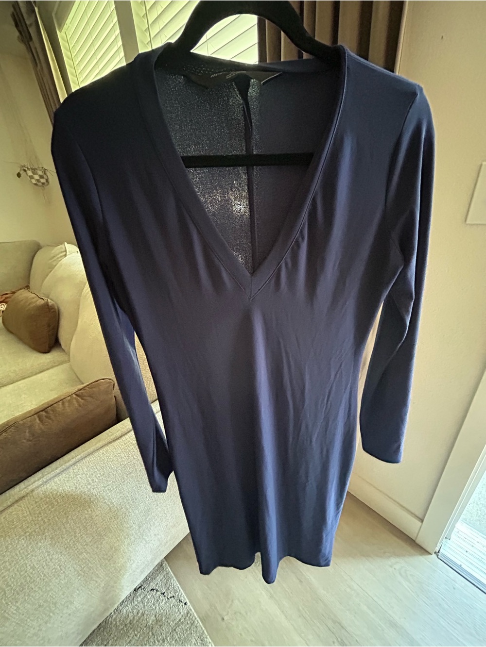 Norma Kamali Long-Sleeve V-Neck Dress in Navy